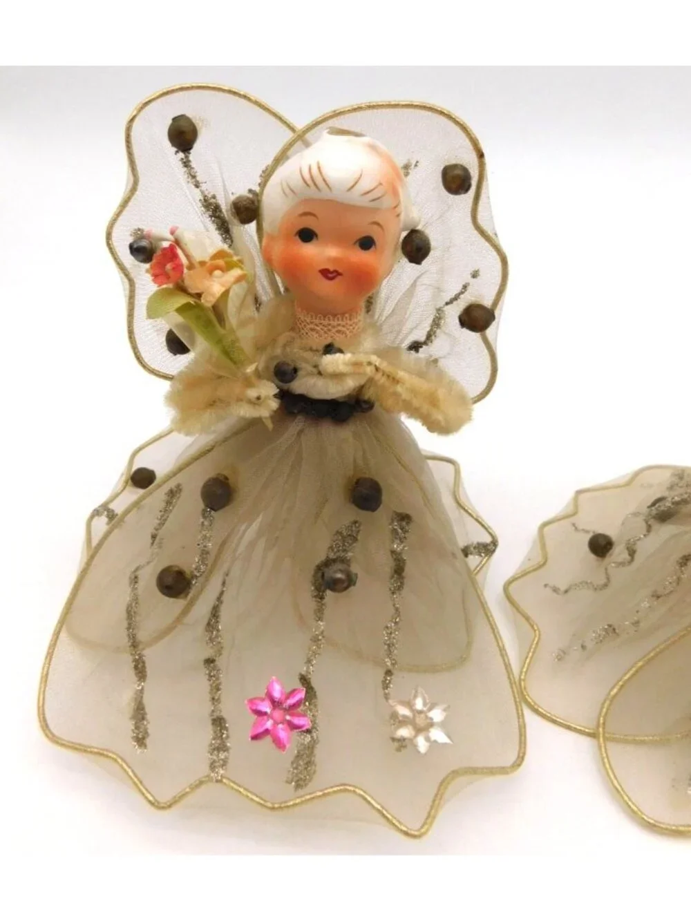 Lot 2 Vintage Holt Howard Tulle Christmas Angels 4" MCM Kitsch Holiday Decor - Picture 2 of 9